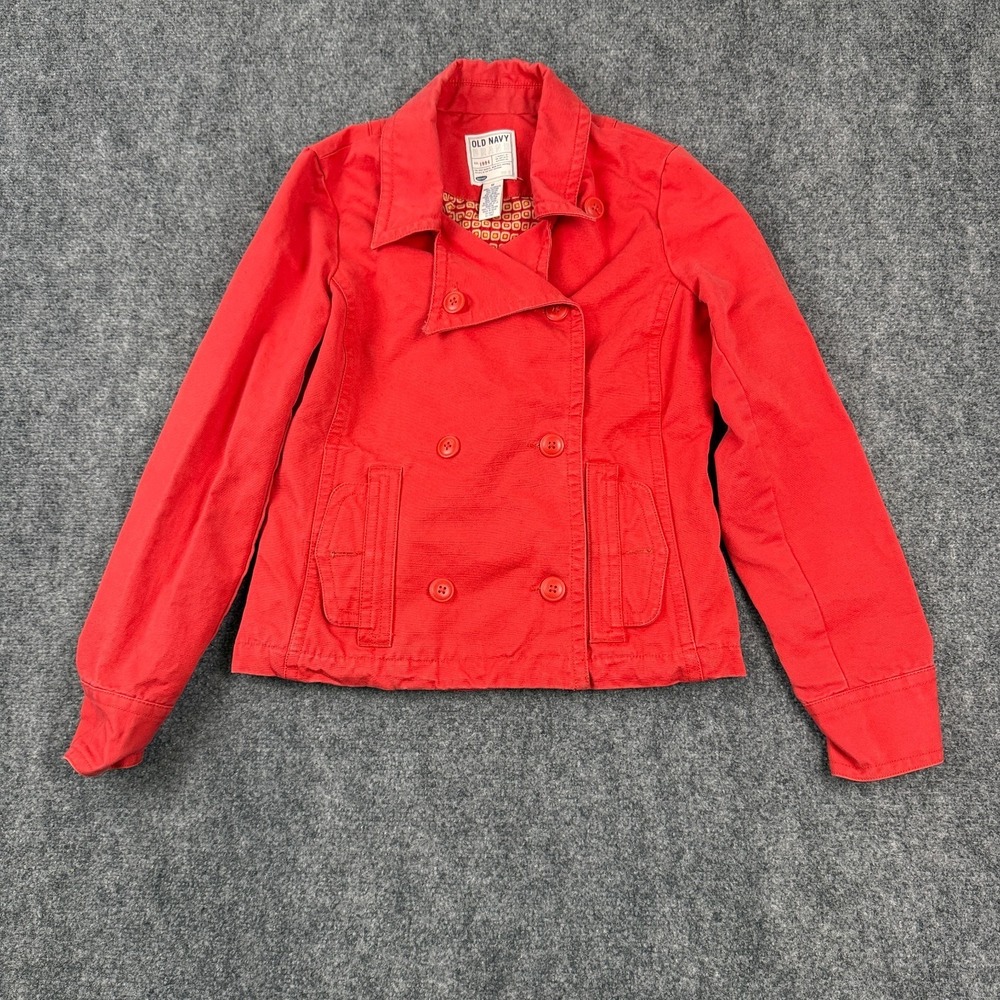 Vintage Old Navy Womens Jacket Size XS Lined Short Fit Coral Buttons Canvas